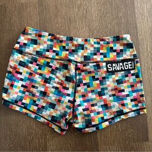 Women’s Savage Barbell Booty Workout CrossFit Shorts MutiColor Pixelated Medium